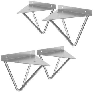 ML-DESIGN Wandregalhalter Regalhalterung aus Metall, dreieckige Regalwinkel für Wandmontage, Komplett-Set 4-tlg, Haarnadel Wandregal, Grau, Wandkonsole Regalträger