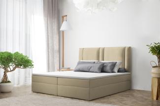 Boxspringbett Schlafzimmerbett CANDELA 140x200cm in Stoff Cappuccino