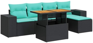 vidaXL 6-tlg. Garten-Sofagarnitur mit Kissen Schwarz Poly Rattan 3327361