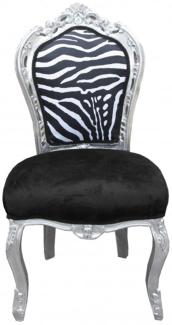 Casa Padrino Barock Esszimmer Stuhl Schwarz / Weiß / Silber ohne Armlehnen - Antik Möbel Zebra