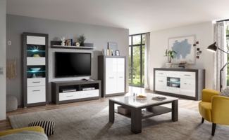 Etero Wohnwand Set 479cm dark concret weiß Hochglanz Sideboard Modern