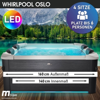 BRAST Whirlpool MSpa Oslo mit Fester Außenwand LED-Beleuchtung mit 20 einstellbaren Farben für 6 Personen 160x160x65cm 120 Massagedüsen Ganzjähriger Einsatz Winterfest In & Outdoor Pool