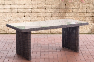 CLP Polyrattan Garten Esstisch Fontana 180 x 90 cm mit einer Tischplatte aus Glas,braun-meliert