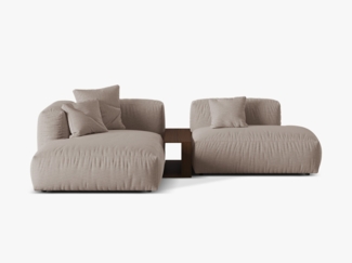 Micadoni Ecksofa Martina 2-Sitzer mit Couchtisch Strukturierter Stoff Dunkelbeige Links