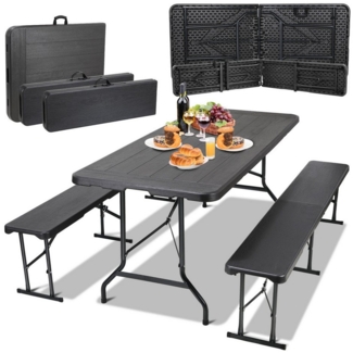 TLGREEN Bierzeltgarnitur Campingtisch, Pflegeleicht und tragbar, Klappbar 3-teilig Set, Gartenmöbel Set Wetterfest