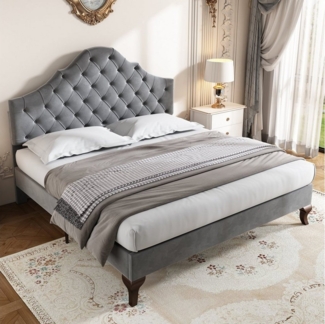 HAUSS SPOLE Polsterbett Polsterbett Doppelbett Funktionsbett Bettrahmen Jugendbett Kinderbett (Samt Doppelbett, mit höhenverstellbarem Kopfteil), 140x200cm Ohne Matratze