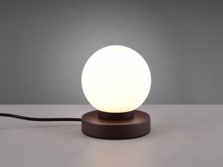 Reality Leuchten LED Nachttischlampe, Dimmfunktion, LED wechselbar, Warmweiß, kleine Bauhaus Lampe touch dimmbar Glas-kugel Lampenschirm Weiß Ø 12cm