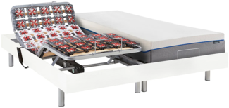Relaxbett elektrisch mit Tellermodulen + Matratzen mit Memory Schaum - 2 x 80 x 200 cm - Weiß - HESIODE III von DREAMEA