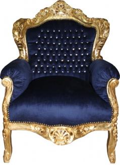 Casa Padrino Barock Sessel King royalblau / gold mit Bling Bling Glitzersteinen - Antikstil Sessel