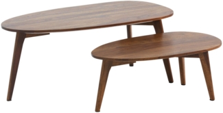 Design Couchtisch 2er Set Sheesham Massivholz Wohnzimmertisch Braun, Satztisch Holztisch Nierenform Kaffeetisch, Retro Tischset 2-teilig Beistelltisch Holz