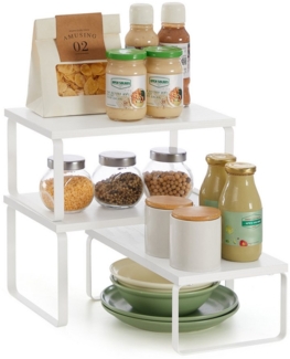 Gewürzregal, 3er Set Küchen-Organizer, Küchenregal, stapelbar, erweiterbar, Metall und Holzspanplatte, weiß