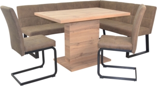 Trendige Eckbankgruppe Schenkel 190x150 cm, Säulentisch fix, Stoffbezug Vintage braun