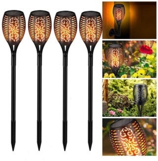 OULENBIYAR Gartenleuchte Solarleuchten für Außen Garten 4 Stück, 96LED GROßE Solarlampe, LED fest integriert, Warmweiß, Solar Fackel Gartenfackeln,IP65 Solarlampe,für Außen, Gärten