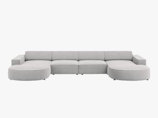 Micadoni 6-Sitzer Strukturierter Stoff Panorama Sofa rund Jodie | Bezug Hellgrau | Beinfarbe Black Plastic