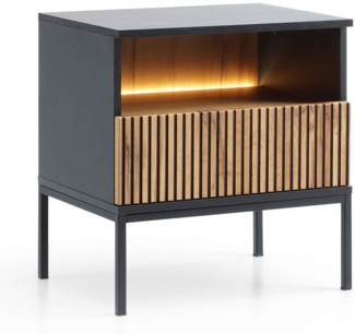 Nachtkonsole Sento Nachtschrank 54x39x56cm schwarz Wotan Eiche MDF