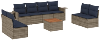 vidaXL 9-teiliges Gartensofa-Set mit Kissen, grau, Polyrattan 3224528