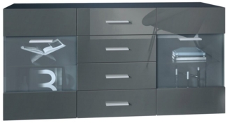 Sideboard Kommode Bari V1, Korpus in Schwarz matt / Front in Grau Hochglanz (139 x 72 x 35)