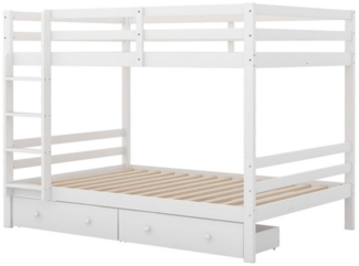 Odikalo Kinderbett Etagenbett Schubladen Stauraum Hohe Geländer Lattenrost Weiß 140x200cm