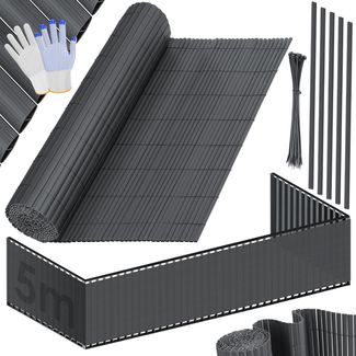 KESSER® PVC Sichtschutzmatte Sichtschutzzaun Balkonverkleidung Windschutz verstärkte Lamellen für Garten Balkon & Terrasse Balkonumrandung inkl Kabelbindern, Abdeckung & Handschuhe Schwarz, 160 x 500 cm