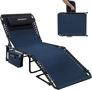 Klappbare Outdoor Sonnenliege 5-Stufig Verstellbar Kissen Kühltasche Navy