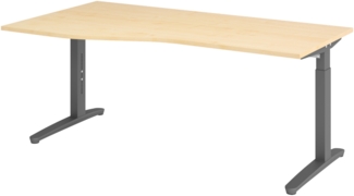 bümö Schreibtisch höhenverstellbar 180x100 cm in Ahorn, Metallgestell in graphit - Bürotisch groß, höhenverstellbarer Büroschreibtisch, Computertisch & PC Tisch Büro, X18-3-GG
