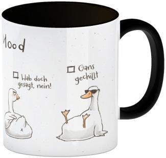 speecheese Tasse Gilbert die Gans Kaffeebecher in schwarz mit Spruch Daily Mood