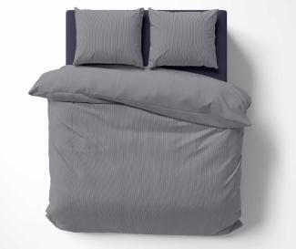 Mako Satin Bettwäsche Streifen schmal dunkelblau 135x200 + 80x80