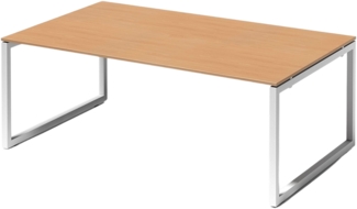 Bisley Cito Konferenztisch 200x120 cm, Tischplatte in Buche, O-Gestell in Weiß - Besprechungstisch & Meetingtisch, großer Chef Schreibtisch XXL-Tisch Konferenzraum Chefbüro, DOF2012-BC-396