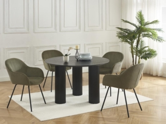 Vente-unique - Stuhl mit Armlehnen 2er-Set - Cord & schwarzes Metall - Kaki - MARENZIA