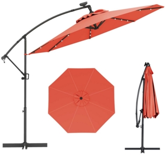 COSTWAY Sonnenschirm, LxB: 300,00x300,00 cm, mit LED, Kurbel, neigbar