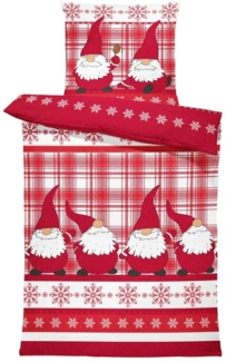 One Home Bettwäsche Wichtel Weihnachten Weihnachtsbettwäsche, Fleece, 2 teilig, Christmas kariert, kuschelig flauschig warm weich Winter Normalgröße
