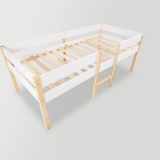 Merax Etagenbett aus Kiefer mit Stauraum, Kinderbett mit Rausfallschutz, Hochbett mit Leiter, Einzelbett, 90x200 cm