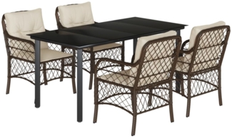 vidaXL 5-tlg. Garten-Essgruppe mit Kissen Braun Poly Rattan 3212120