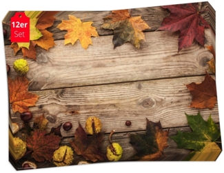 Tischsetmacher Platzset Tischsets I Platzsets - Herbstdeko - Herbst - Ahornblätter & Kastanien, (aus Naturpapier in Aufbewahrungsmappe, 12-St, 44 x 43 cm / bunt), Made in Germany