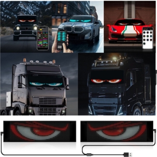 QUBEBU Dekolicht LED-Bildschirm Auto-Augenlicht Lkw dynamisches Licht, Devil Eyes Licht, LED fest integriert, mit APP-Steuerung und Fernbedienung Bluetooth USB 5V, Flexibler LED Anzeigetafel Programmierbar Laufschrift Leuchtreklame