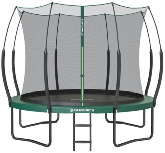 Songmics Federloses Trampolin, elastische Seile, Sicherheitsnetz mit Reißverschluss, Glasfaserstangen, dschungelgrün, Ø 305 cm