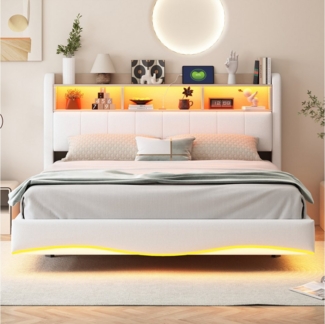 STILVORA Polsterbett 160×200 Jugendbett mit LED-Licht, USB,Bettgestell ohne matratze (Modernes Polsterbett,mit schwebendem Design, LED-Licht, USB- und Typ-C-Anschlüssen – Perfekt für Schlafzimmer und Jugendzimmer, 160x200 cm), ohne Matratze