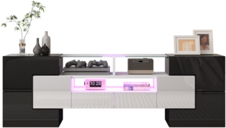 Stilvoller TV-Schrank, Lowboard. hochgl?nzendes Wei?, 145 cm, LED-Beleuchtung, Wohnzimmerm?bel. modernes Design. elegante Glasoberfl?che.