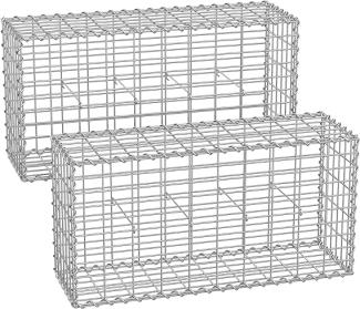 Gabionenkorb,100 x 50 x 30 cm,2er Set,Metall-Steinkorb mit 5 x 10 cm Maschenweite für Mauersteine, verzinkt, Steingabione Mauer, silber GGB253