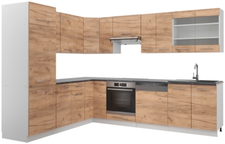 Vicco Eckküche Goldkraft Eiche/Weiß 227x60 cm ohne Arbeitsplatte, Fame-Line
