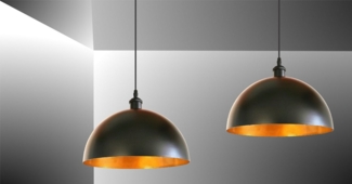 TRANGO Pendelleuchte, 2er Set 9001B Retro Pendelleuchte Industrielle Vintage *VINTOS* Ø 360mm Pendellampe mit je 1x E27 Fassung - Retro Hängelampe – Deckenlampe, Hängeleuchte Lampenschirm in Schwarz-Gold (ohne Leuchtmittel)