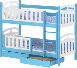 WNM Group Hochbett mit Rausfallschutz und 2 Schubladen Suzie - aus Massivholz - Kinderbett fr Mdchen und Jungen - Absturzsicherung Kinderhochbetten 160x80 cm - Blau