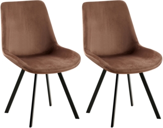 CLP 2er Set Esszimmerstuhl Lewes Samtbezug 360 Grad drehbar und gepolstert,braun