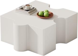 Couchtisch modular 65x65x32 cm, 2-teiliges Puzzle-Set, MDF lackiert, kaltweiß,Weiß