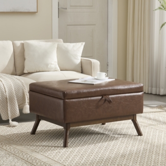 LVHOM Couchtisch 80x59x45cm, Multifunktional mit Stauraum im Mid-Century-Stil, Rundfuß, als Couchtisch, Hocker oder Aufbewahrungslösung/Sitzbank nutzbar, PU-Leder