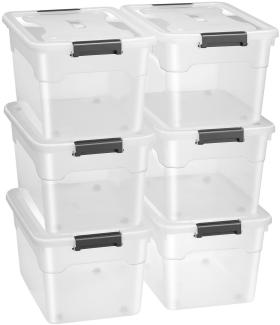 Juskys Aufbewahrungsbox mit Deckel - 6er Set Kunststoff Boxen 60l - Box groß, stapelbar, transparent - Aufbewahrung Ordnungssystem Aufbewahrungsboxen