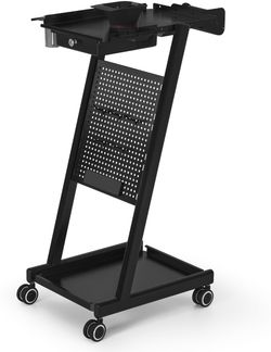 BarberPub Friseurwagen mit Schublade & 2 Ablagen, Friseur Arbeitswagen mit Farbenschale, Folienhalter & 5 Haken, Beauty Salon Trolley Metall, Rollwagen, 0085 (Schwarz)