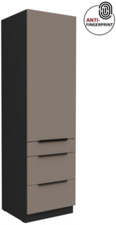 Küchen Hochschrank 60 cm Küche ARIA Sandgrau ultra matt + Schwarz matt, hochwertige Fronten mit Anti Fingerprint Beschichtung, Soft-Close Küchenzeile Küchenblock