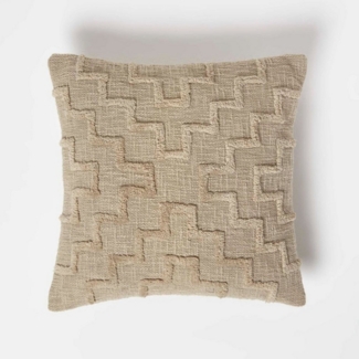 Homescapes Dekokissen Tufted Kissen beige 45x45 cm – Dekokissen geometrisch gemustert