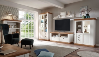 Landhaus Wohnwand 458cm pinie weiß wotan eiche Anbauwand Highboard